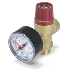 Предохранительный клапан с манометром 1/2" НР TIM BL4802-3 (3 бар), красный