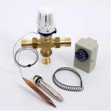 Клапан зональный трехходовой с термоголовкой, погружным датчиком и контактным термостатом EMMETI 3/4"Н