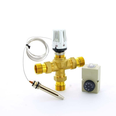 Клапан зональный трехходовой с термоголовкой, погружным датчиком и контактным термостатом EMMETI 1"Н