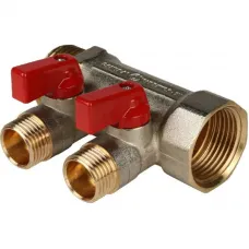 Stout SMB 6210 011202 Коллектор распределительный с шаровыми кранами 1"/1/2"х2 (красные ручки)