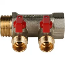 Stout SMB 6210 011202 Коллектор распределительный с шаровыми кранами 1"/1/2"х2 (красные ручки)