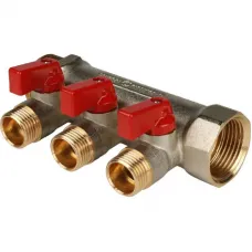 Stout SMB 6210 011203 Коллектор распределительный с шаровыми кранами 1"/1/2"х3 (красные ручки)