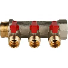 Stout SMB 6210 011203 Коллектор распределительный с шаровыми кранами 1"/1/2"х3 (красные ручки)