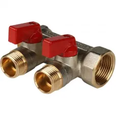 Stout SMB 6210 341202 Коллектор распределительный с шаровыми кранами 3/4"/1/2"х2 (красные ручки)