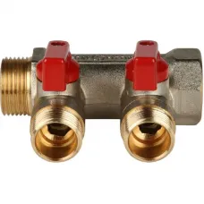 Stout SMB 6210 341202 Коллектор распределительный с шаровыми кранами 3/4"/1/2"х2 (красные ручки)