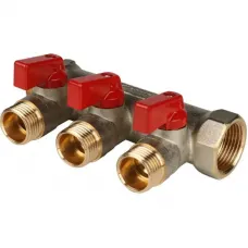 Stout SMB 6210 341203 Коллектор распределительный с шаровыми кранами 3/4"/1/2"х3 (красные ручки)