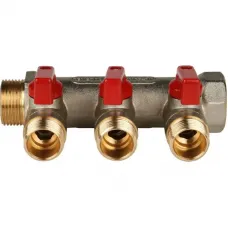 Stout SMB 6210 341203 Коллектор распределительный с шаровыми кранами 3/4"/1/2"х3 (красные ручки)