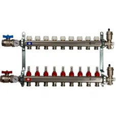 Stout SMS 0907 000009 Коллектор из нержавеющей стали в сборе с расходомерами 1"/3/4"x9