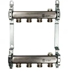 Stout SMS 0923 000004 Коллектор из нержавеющей стали для радиаторной разводки 1"/3/4"x4