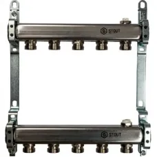 Stout SMS 0923 000005 Коллектор из нержавеющей стали для радиаторной разводки 1"/3/4"x5