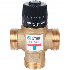 Stout SVM-0120-256025 Термостатический смесительный клапан для ситем отопления и ГВС 1" НР 35-60°С KV 2,5 м3/ч